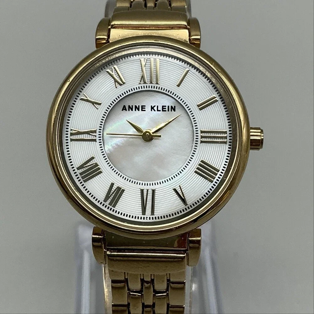 Anne Klein Women Watch 30mm MOP Gold Tone Bracelet AK/2596G New Battery 7.5